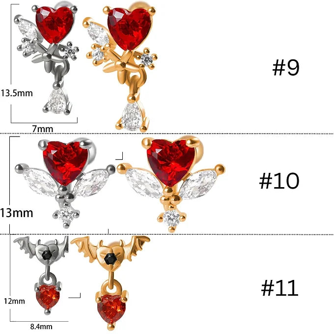 20G Cartilage Earrings - Angel Heart Conch Earrings & Devil Ear Cuffs for Women | DL056 | Perfect for Piercing Jewelry, Daily Wear & Unique Gifts