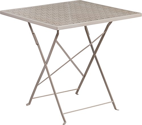 StarSun Depot 28 Inch Square Light Gray Steel Folding Table - Indoor Outdoor Patio Dining Table 28