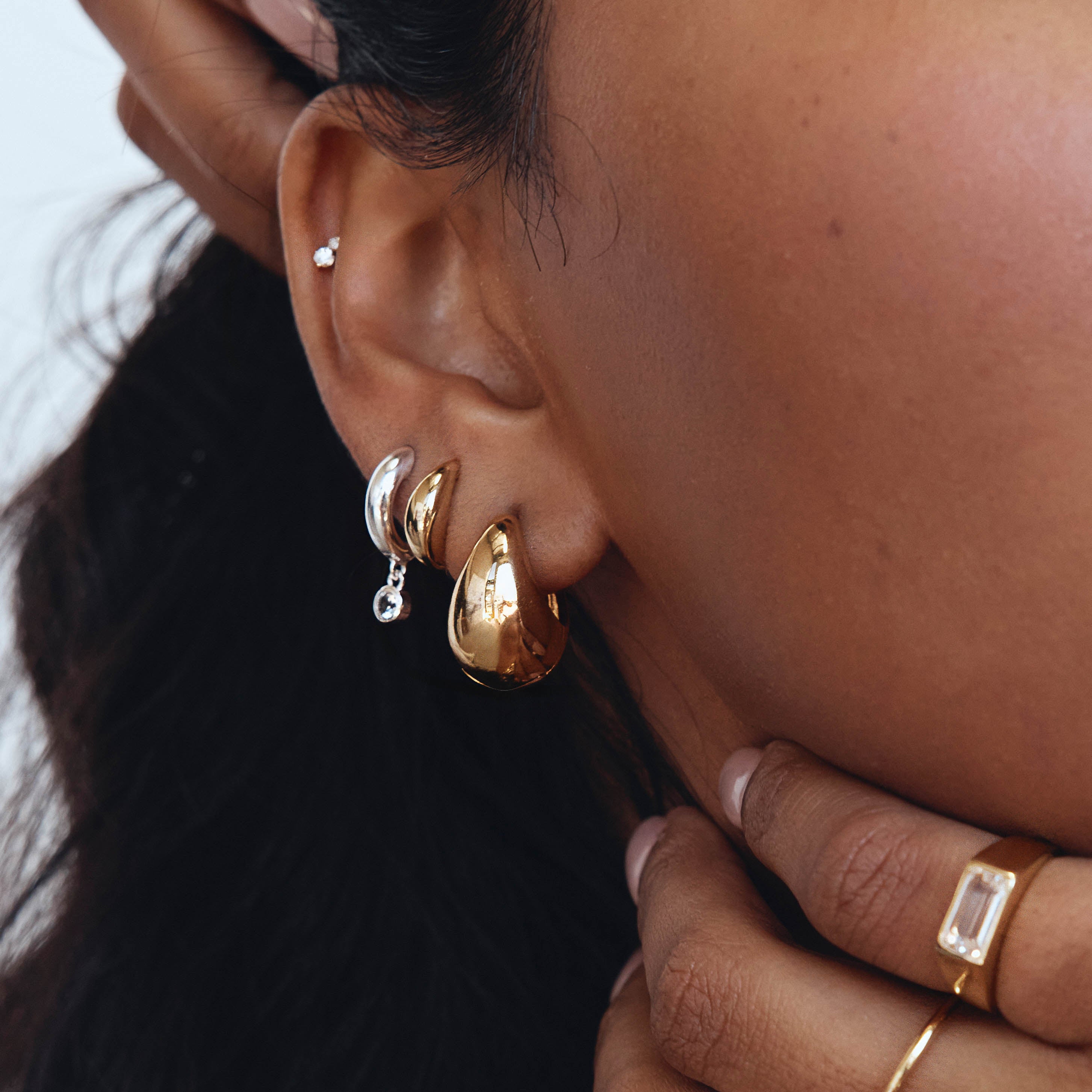 Gold Curve Dome Huggies Earrings - Elegant Hoop Earrings for Women, Perfect for Parties, Weddings & Everyday Wear