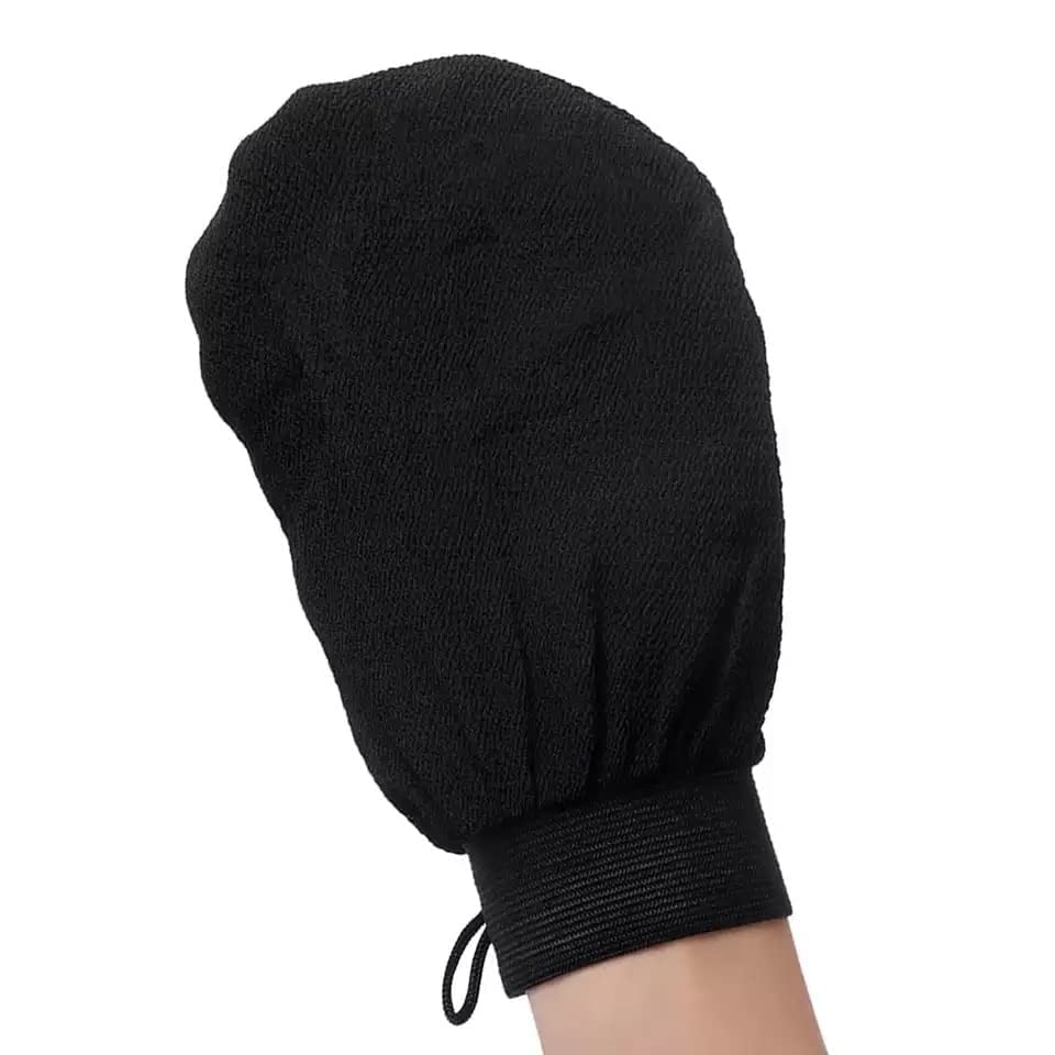 BIGXEN Exfoliating Gloves for Dead Skin Removal - Viscose Fiber Body Scrub Mittens for Spray Tan & Keratosis Pilaris Treatment - Black (1 Pair) - Perfect for Home Spa, Pre-Shave Prep & Dry Brushing Routine