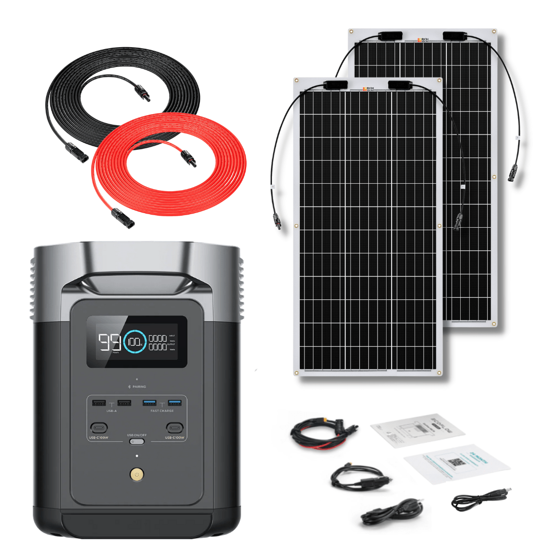 EcoFlow DELTA 2 Portable Power Station - 1024Wh Capacity, 1800W Output, Solar Generator with 100W Flexible Monocrystalline Solar Panel Kit - Perfect for Camping, RV Trips, and Emergency Power Backup