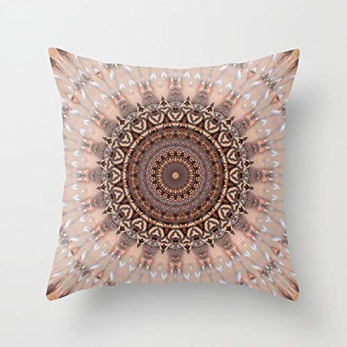 FJTP Mandala Bohemian Pink Flax Cotton Throw Pillow Covers 20x20 Inch - Reversible Hidden Zipper Design for Sofa, Bed & Home Decor