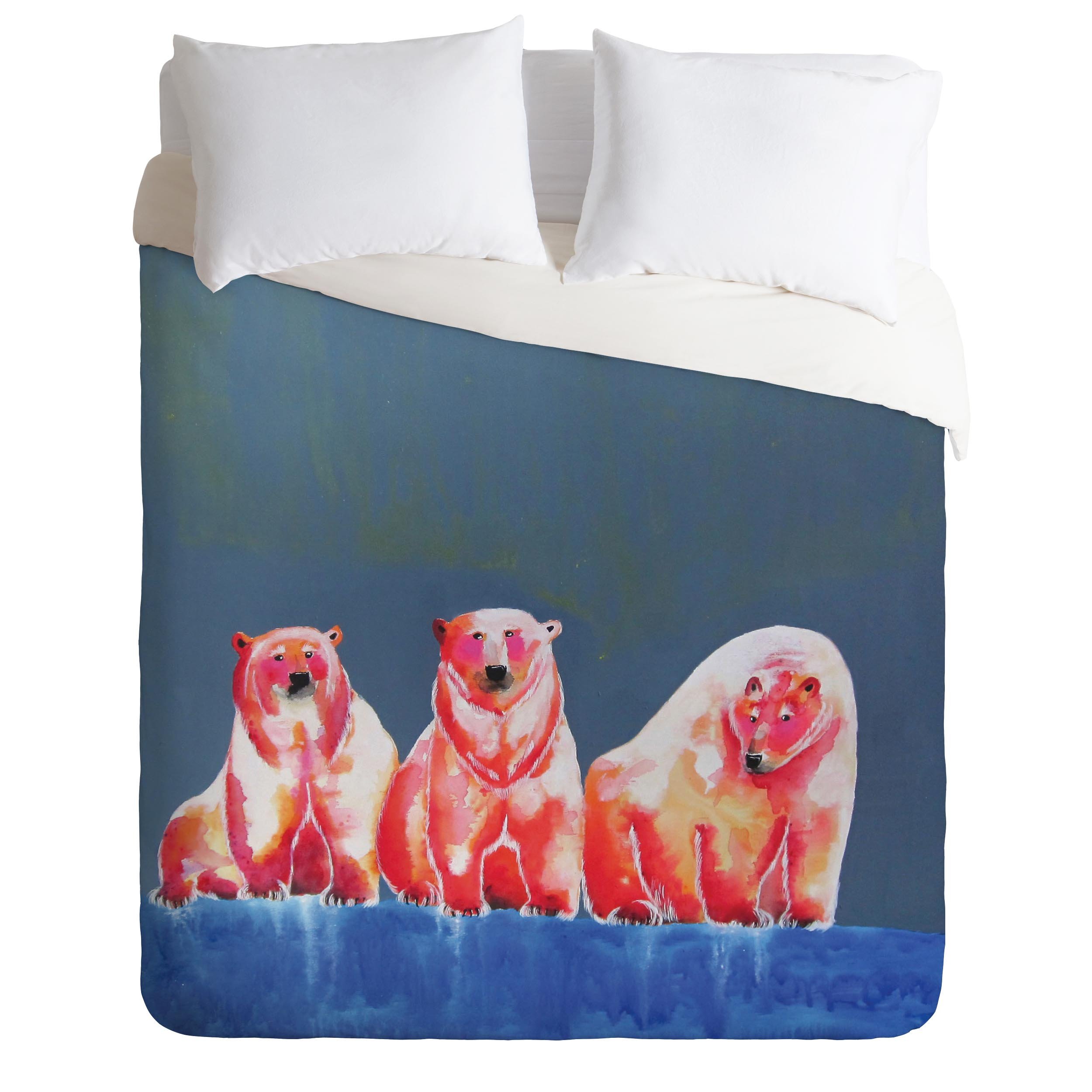 Deny Designs Clara Nilles Polar Bear Blush Duvet Cover - Twin/Twin XL Size - Soft Bedding Set for Kids & Teens Rooms - Cozy Winter Themed Bedroom Decor