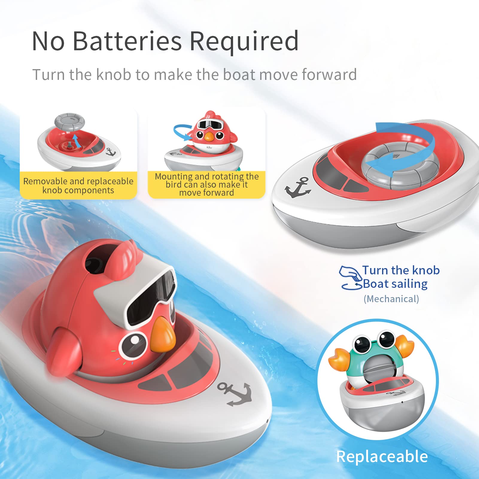 FS Baby Bath Toys for Toddlers 1-3 Years Old | Wind Up Boat & Water Play Set | Safe Bathtub Toys for Kids Ages 2-6 | Fun Learning Toys for Bath Time & Pool Play