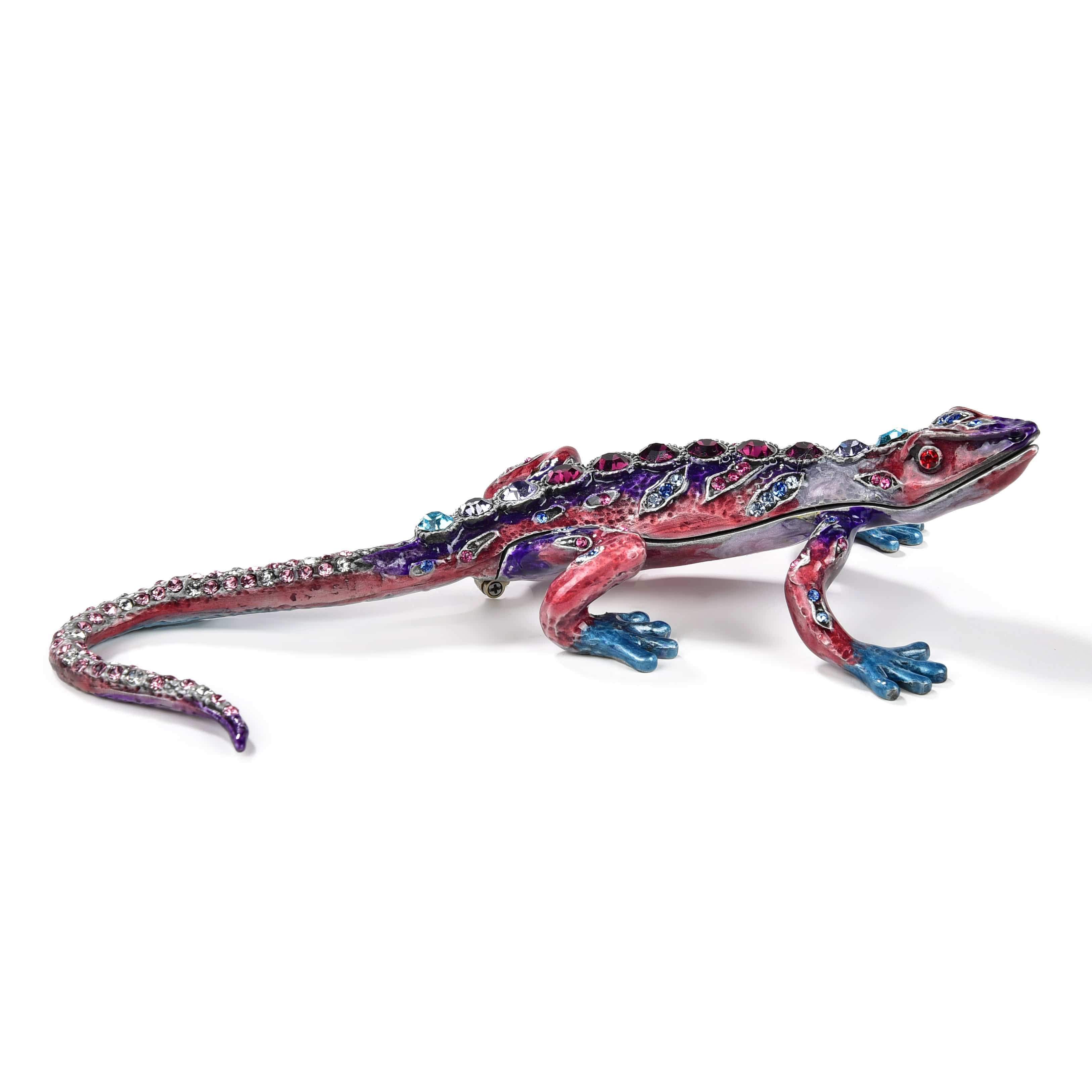 Amethyst Crystal Lizard Figurine Keepsake Box - Handcrafted Gemstone Jewelry Storage & Spiritual Decor for Home, Office, or Gift
