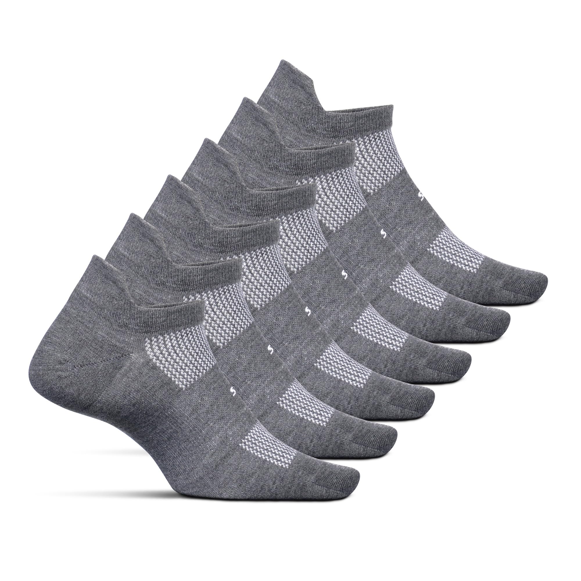 Feetures High-Performance Max Cushion No Show Tab Socks for Men & Women - Moisture Wicking Athletic Ankle Socks (Large, Heather Grey, 6-Pack) - Perfect for Running, Gym Workouts & Daily Comfort
