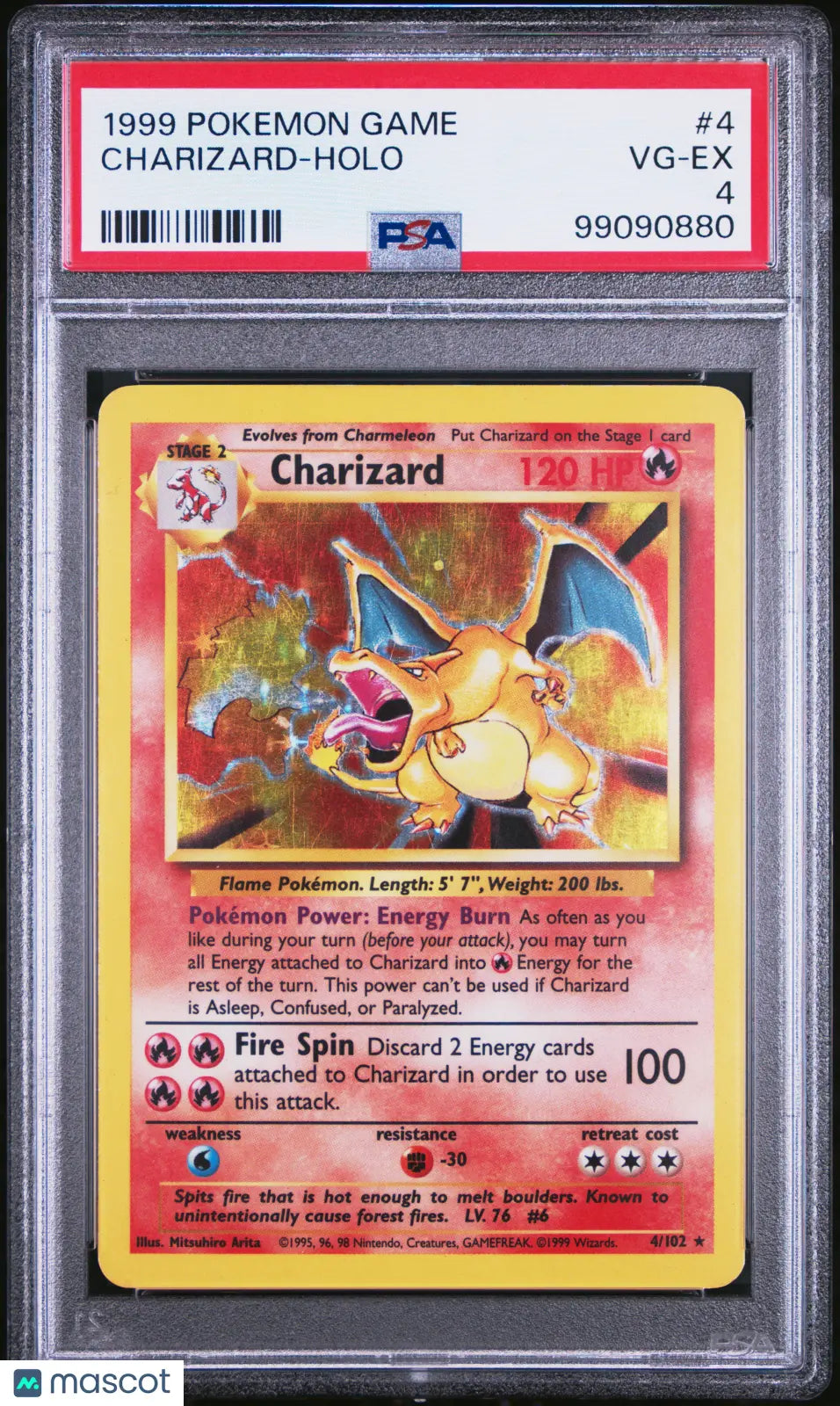 1999 Pokemon Game Charizard Holo PSA 4 4/102 - Rare Collectible Card for Trading & Gaming Enthusiasts