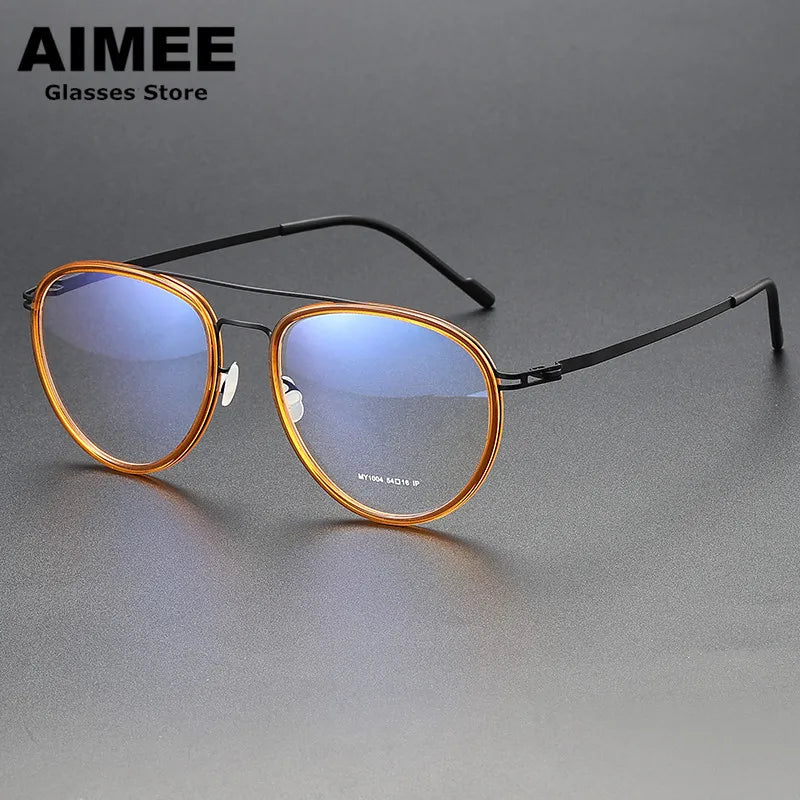 Stylish Unisex Oval Full Rim Double Bridge Acetate & Steel Eyeglasses Frame 1004 - Perfect for Work, Reading, and Everyday Fashion