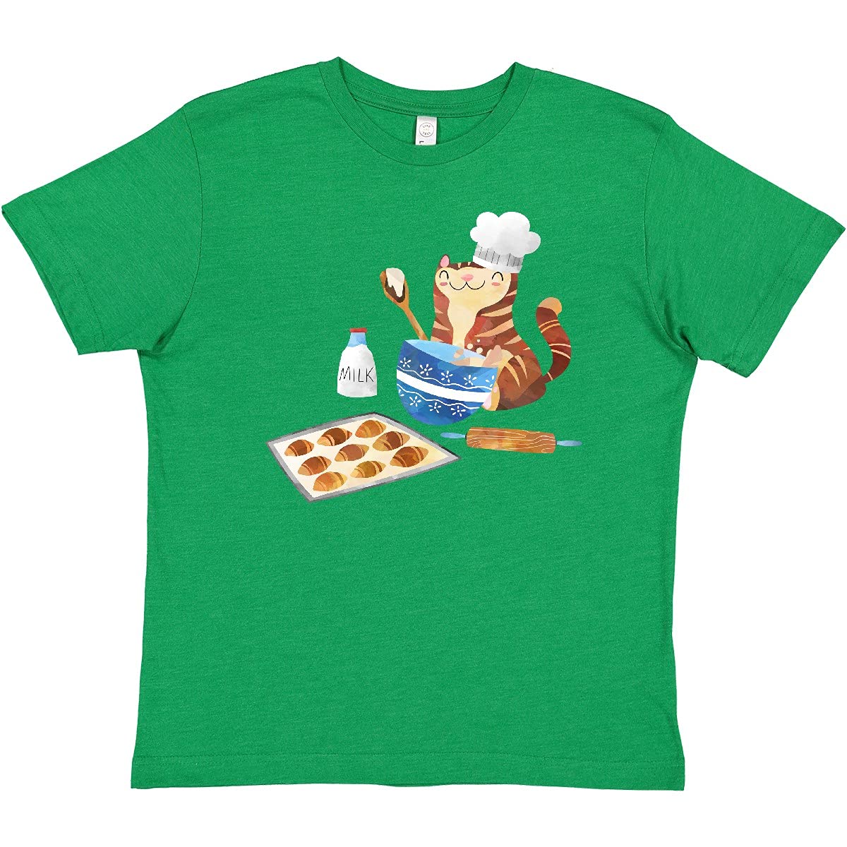 Inktastic Baker Kitty in Hat with Cookies Youth T-Shirt - Cute Cat Baking Design for Kids & Teens - Perfect for Baking Classes, Birthday Parties & Cat Lovers