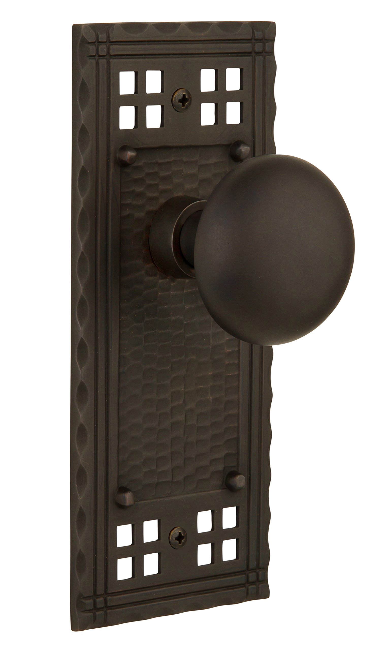 Vintage Style Craftsman Door Plate with New York Knob - Double Dummy Design in Oil-Rubbed Bronze Finish | Perfect for Farmhouse, Industrial & Rustic Home Decor