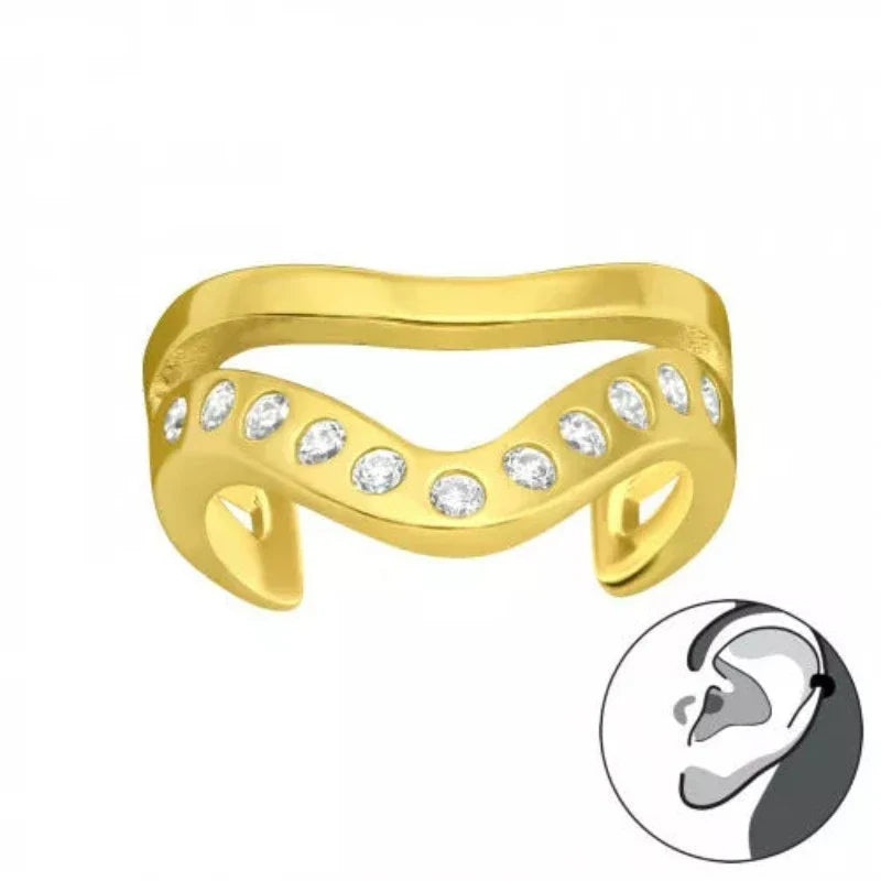 Elegant Gold Ear Cuff with Cubic Zirconia - Minimalist Cartilage Earring for Women - Perfect for Parties, Weddings & Everyday Wear