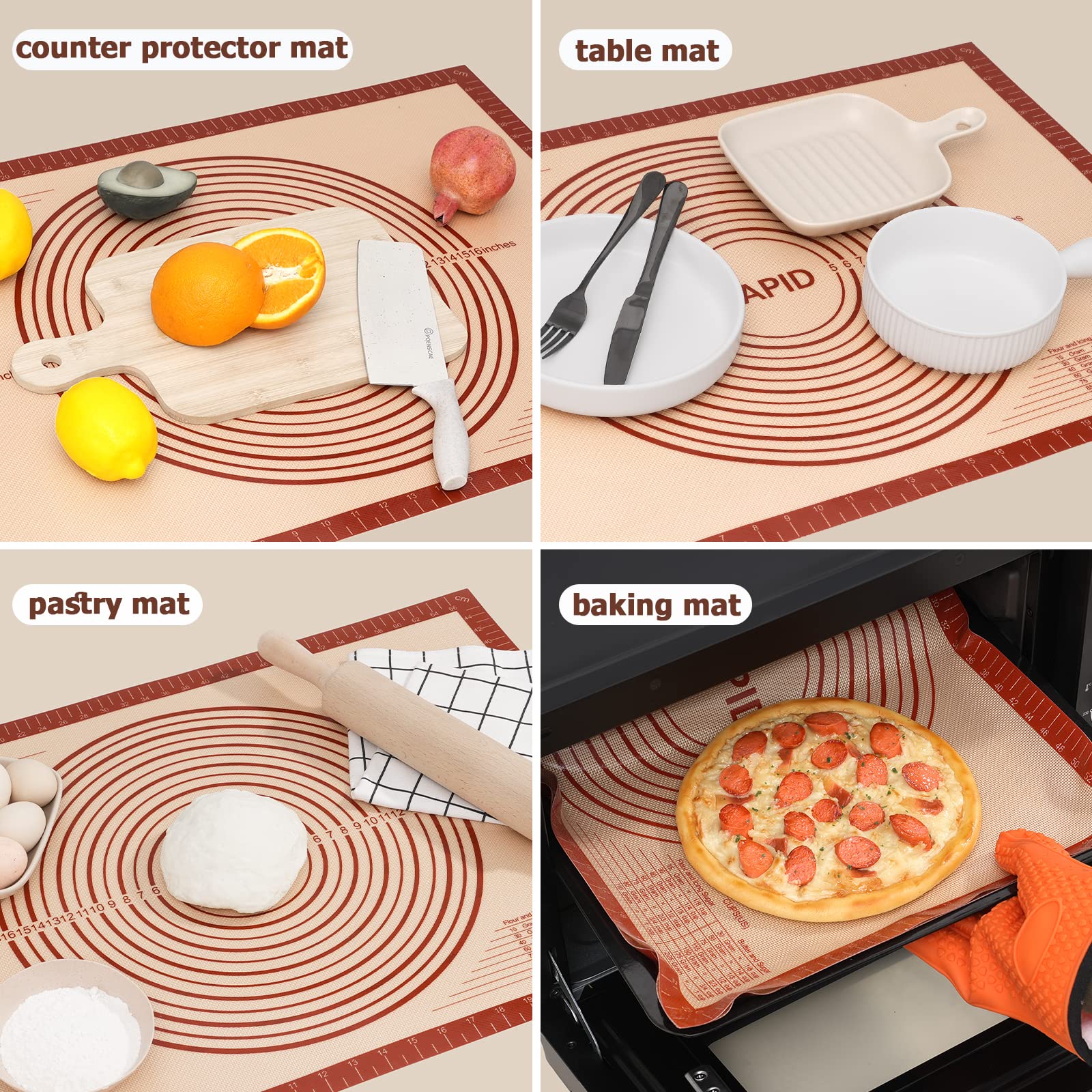 Extra Thick Non-Slip Silicone Baking Mat with Measurements - 16