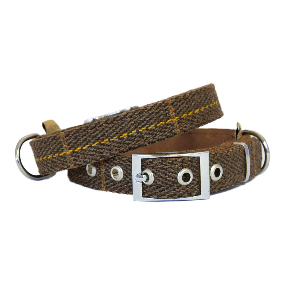 Premium EARTHBOUND Signature Tweed & Leather Dog Collar - Stylish & Durable Pet Accessory for Small & Medium Dogs - Perfect for Daily Walks, Training & Outdoor Adventures