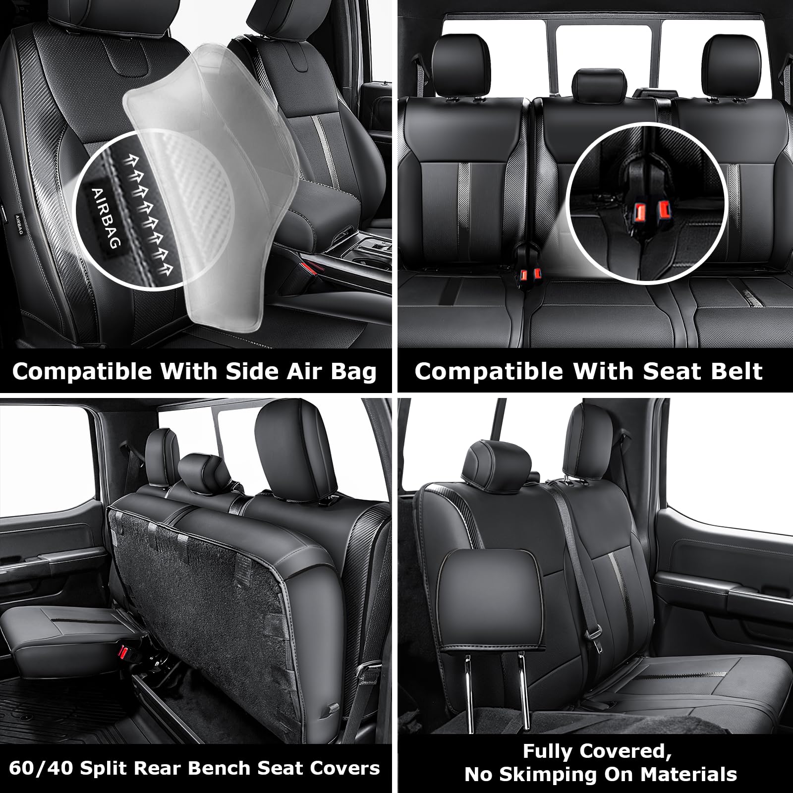 Premium Custom Fit Leather Seat Covers for 2021-2025 Ford F150 XL/XLT/STX SuperCrew & 2023-2025 F250/F350/F450 XL/XLT Crew Cab - Full Coverage Design (Excludes 40/20/40 Bench) | Durable Protection & Luxury Upgrade for Truck Seats | Perfect for Work Trucks, Off-Road Adventures & Daily Commuting