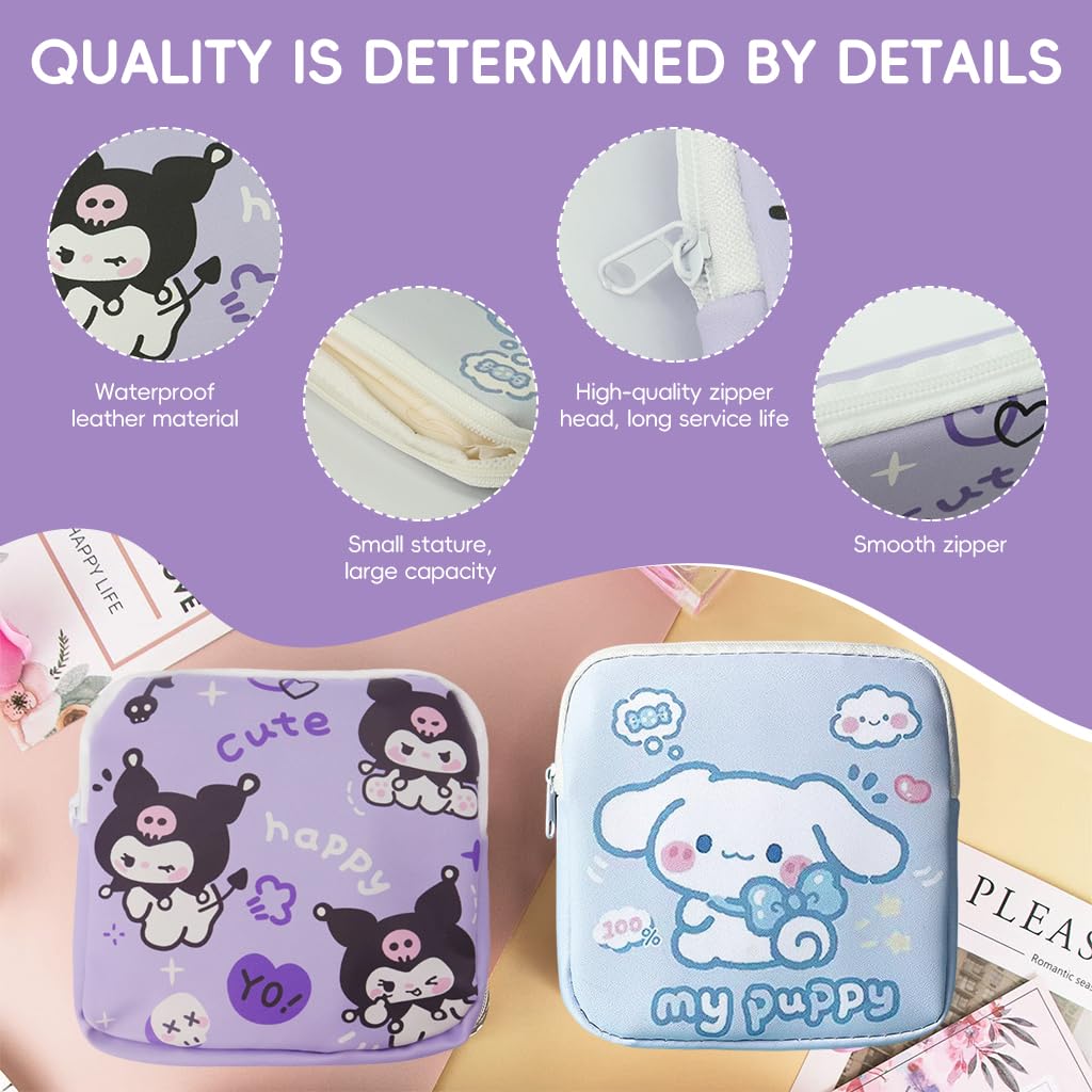 ZIBUYU® 2-Pack Small Travel Pouches for Women - Cute Blue Puppy & Purple Rabbit Cosmetic Bags for Sanitary Pads, Makeup, Jewelry, Earphones & Lipstick | Perfect for Travel, Gym & Daily Organizer