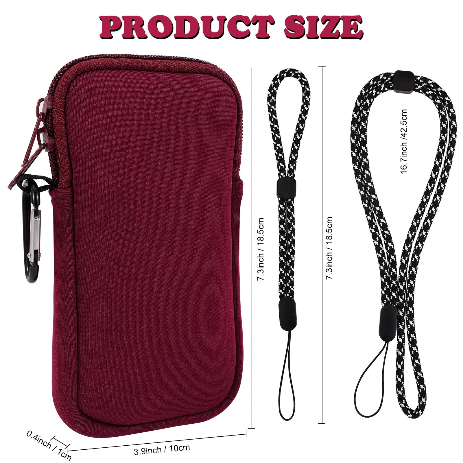 Universal Shockproof Neoprene Phone Pouch with Carabiner & Lanyard - Durable Phone Sleeve Case for iPhone, Samsung & Smartphones up to 7 Inches (Wine Red) - Perfect for Hiking, Travel, Outdoor Adventures & Daily Commute