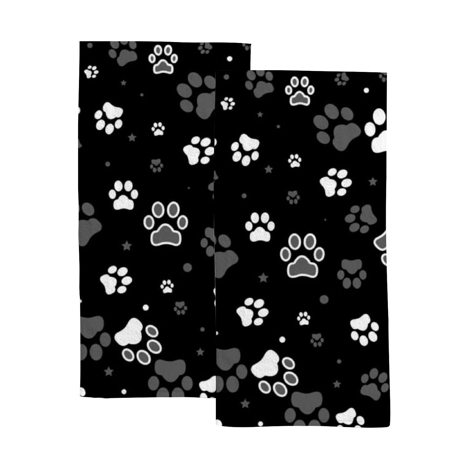 XOLLAR 2 Pack Black & White Dog Paw Print Hand Towels - Super Absorbent Soft Bath & Body Towels for Quick Drying (30”x15”) - Perfect for Bathroom, Kitchen, Gym & Spa Use