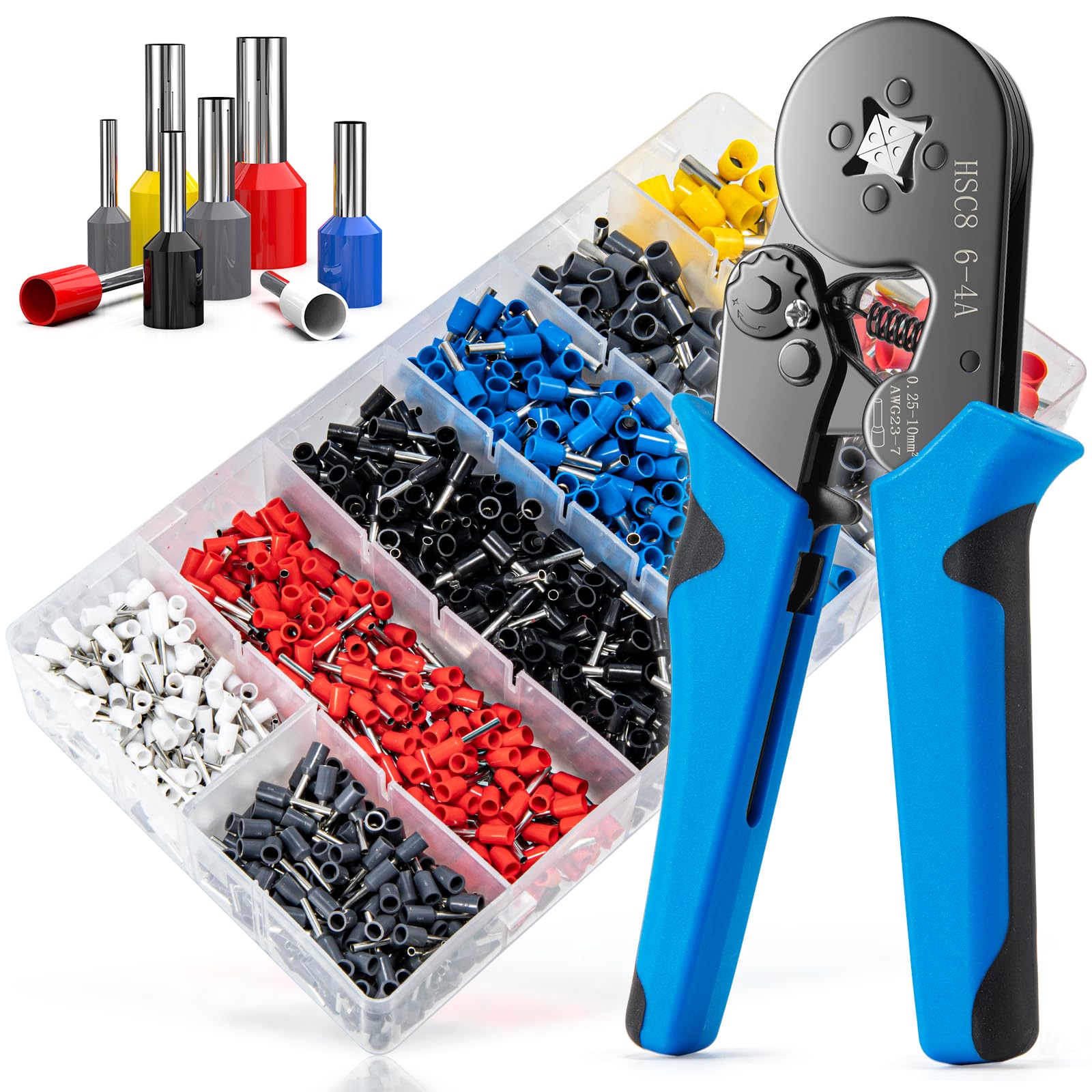Professional Ferrule Crimping Tool Kit with 1250PCS Wire Ferrules - LUNEY Self-Adjustable Ratchet Crimper Plier for AWG 23-7 Cables (0.25-10mm²) - Perfect for Electrical Wiring, DIY Projects & Industrial Applications