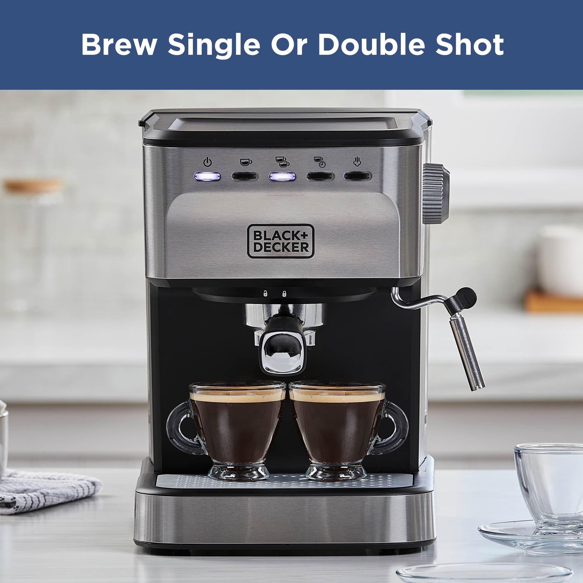 BLACK+DECKER 15 Bar Semi-Automatic Espresso & Cappuccino Machine - Use Ground Coffee or ESE Pods for Perfect Lattes, Americanos & More | Ideal for Home, Office & Small Cafes