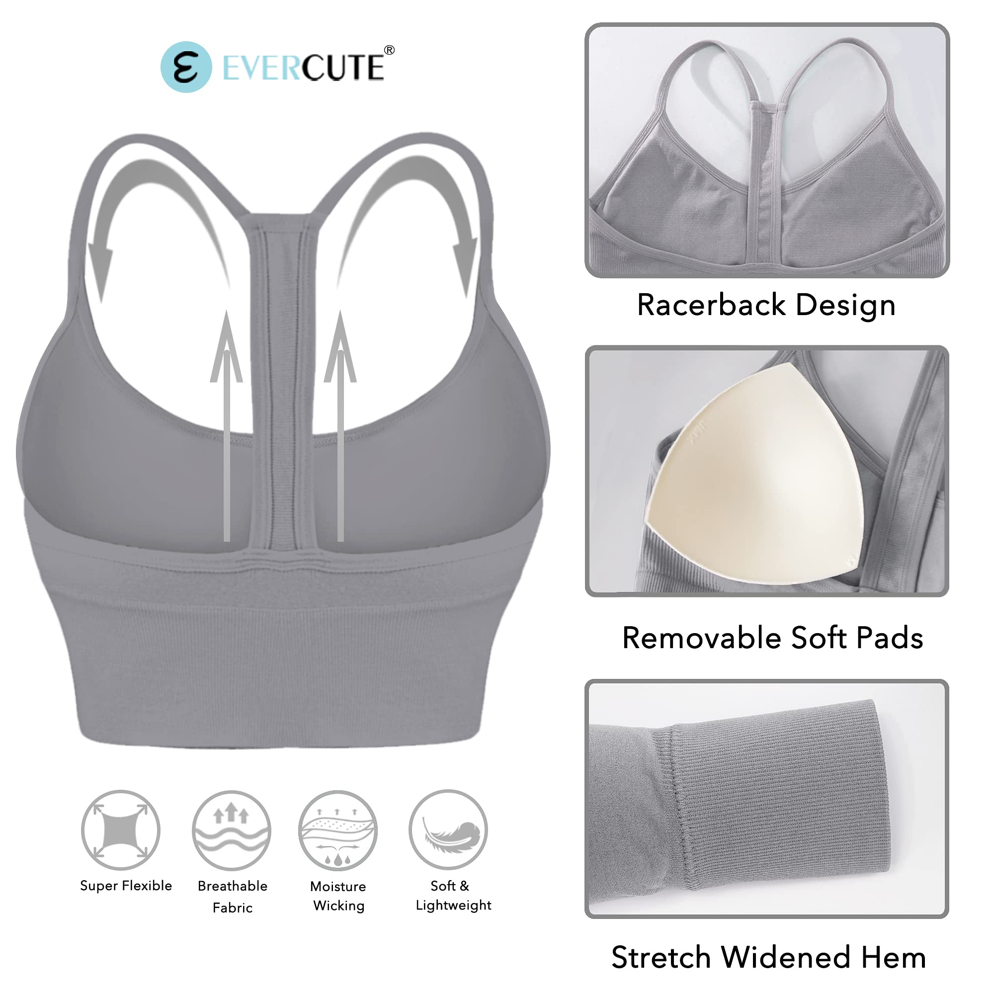 Evercute Padded Racerback Sports Bra for Yoga & Workout - Low Impact Fitness Wear