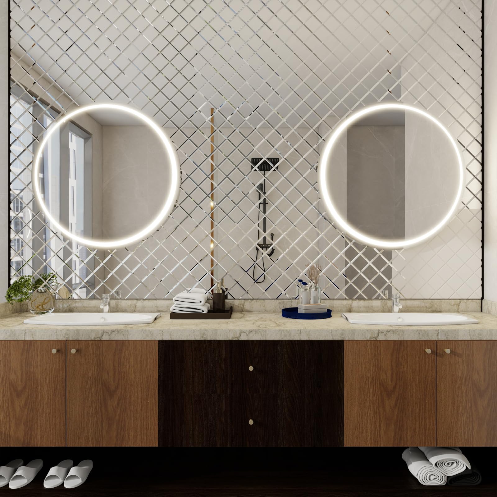 Self-Adhesive Peel and Stick Mirror Tiles - 6 Pack Glass Mosaic Tiles for Kitchen Backsplash, Bathroom Wall Decor, Vanity & Bedroom Accent - Easy DIY Home Improvement & Decorative Wall Stickers