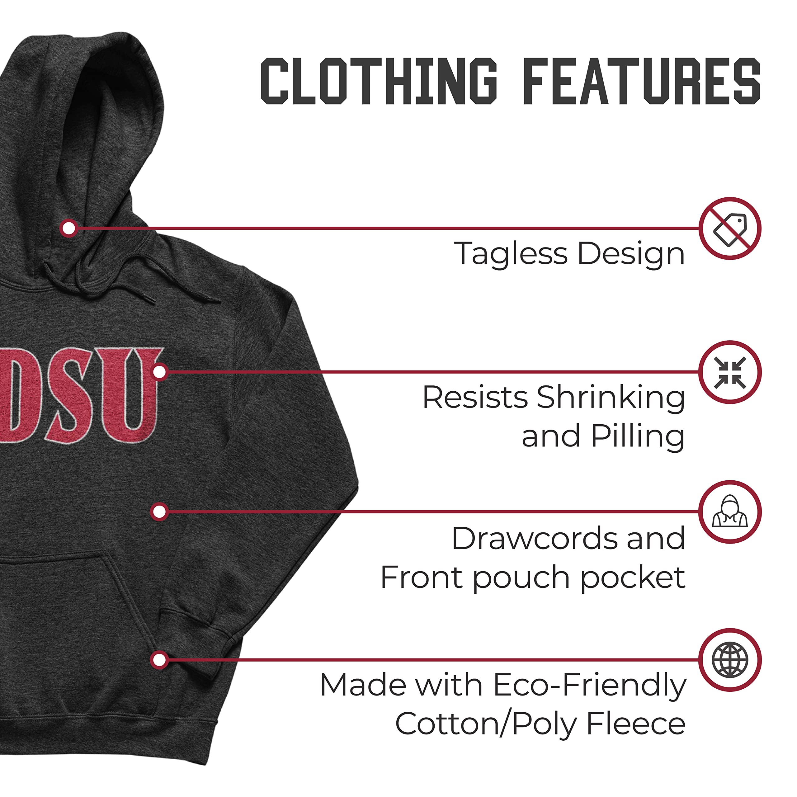 NCAA Cotton Blend Charcoal Hooded Sweatshirt for Adults - Soft Ringspun Fabric, Comfortable & Stylish - Perfect for Game Day, Campus Wear & Casual Outfits