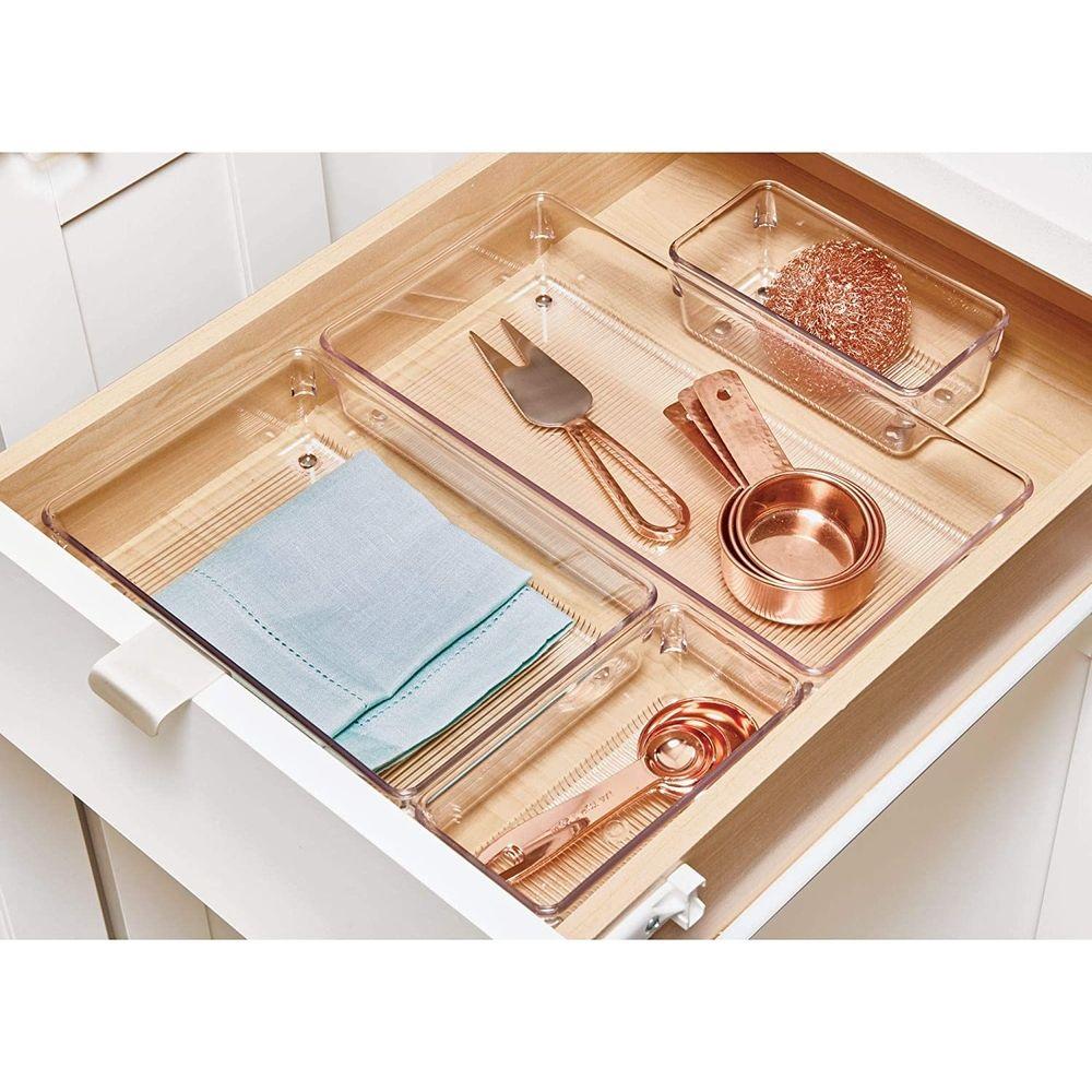 iDesign Linus Small Wide Drawer Organizer - 6 Pack Plastic Storage Bins for Kitchen, Bathroom, Office & Closet Organization - Perfect for Utensils, Makeup, Office Supplies & Accessories