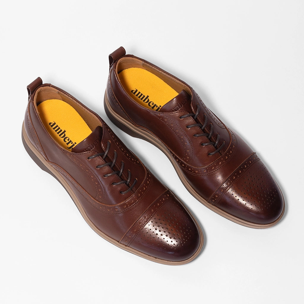 Premium Cap Toe Dress Shoes for Men - Chestnut Brown Leather Oxfords for Business, Office & Formal Occasions