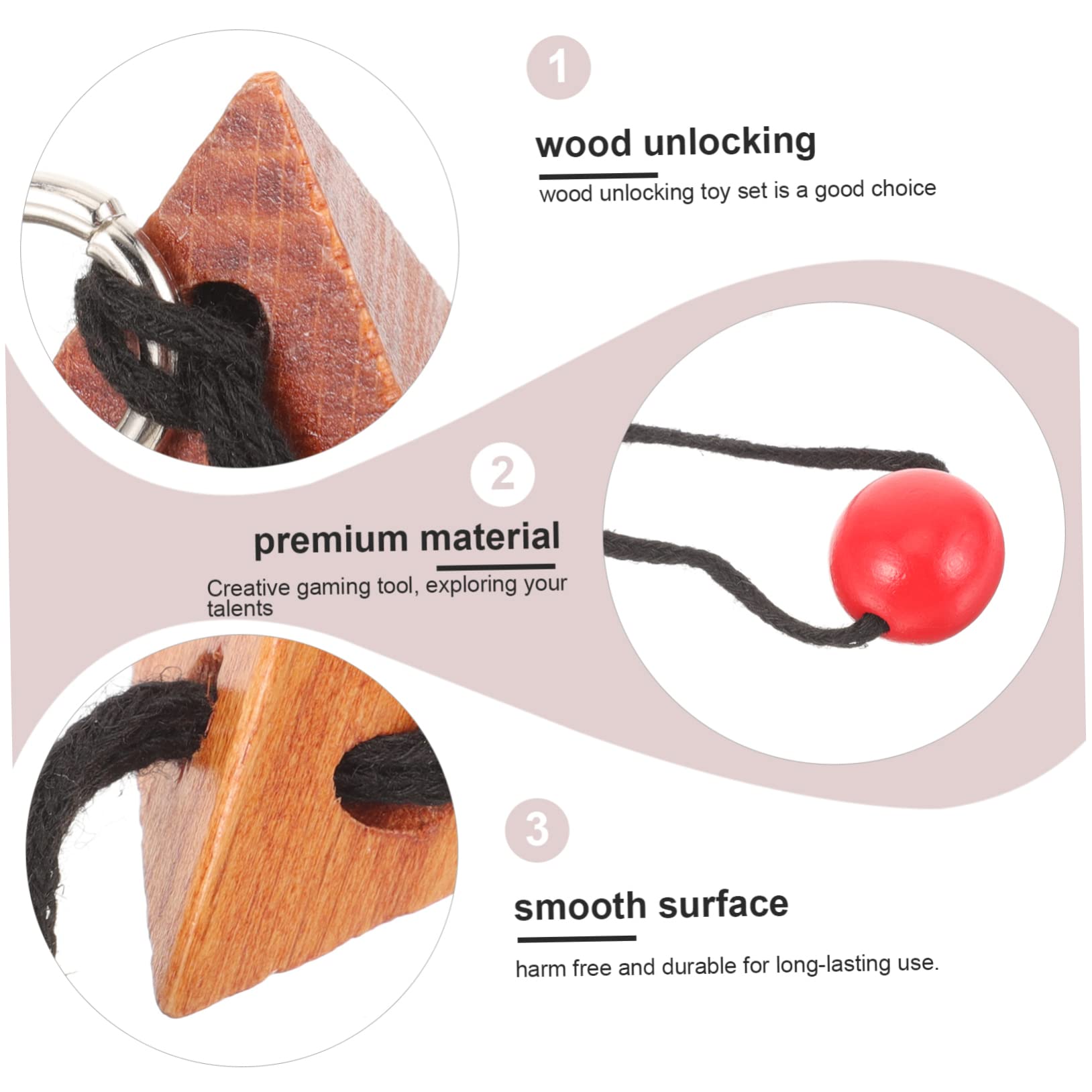 DOITOOL Wooden Locking Puzzle - 5pcs Topological Knot Toy with Round Beads | Antique Thinking Game & Brain Teaser for Adults & Kids | Perfect for Stress Relief, Office Desk Decor, and Family Game Night