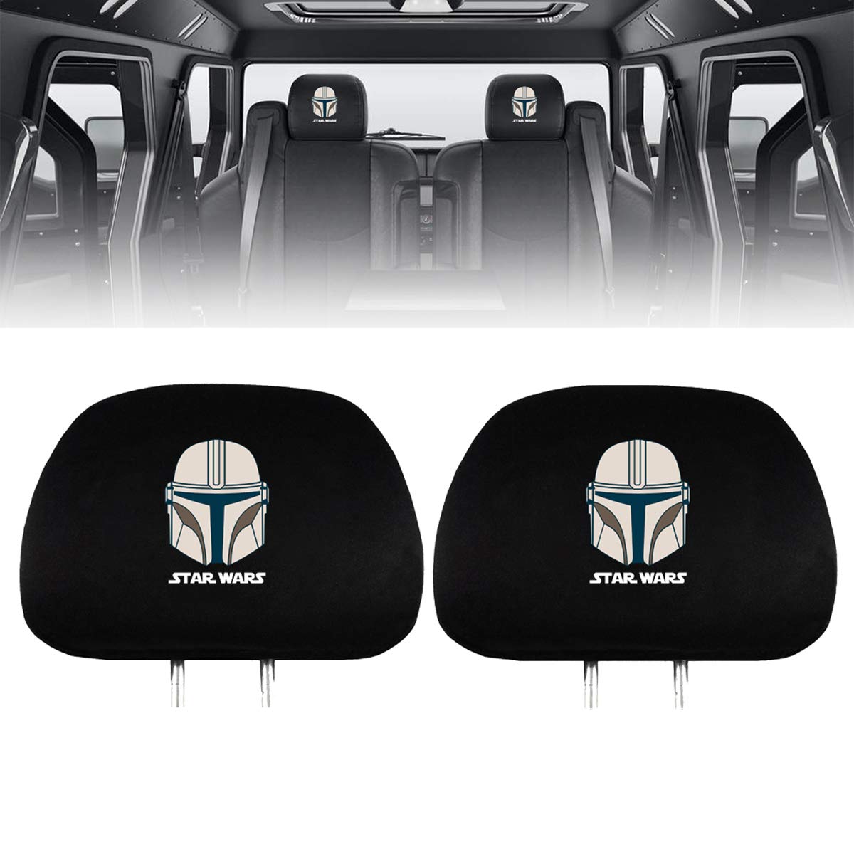 Star Wars The Mandalorian Car Headrest Covers (2-Pack) - Universal Soft Fabric Seat Protectors Fits All Vehicles - Perfect Gift for Star Wars Fans | Great for Road Trips & Themed Car Decor