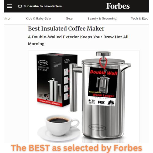 Premium Stainless Steel French Press Coffee Maker (1.75L) - Double Walled Large Coffee Press with 2 Free Filters - Enjoy Granule-Free Coffee - Rust Free Kitchen Accessory - Perfect for Home, Office & Camping Use