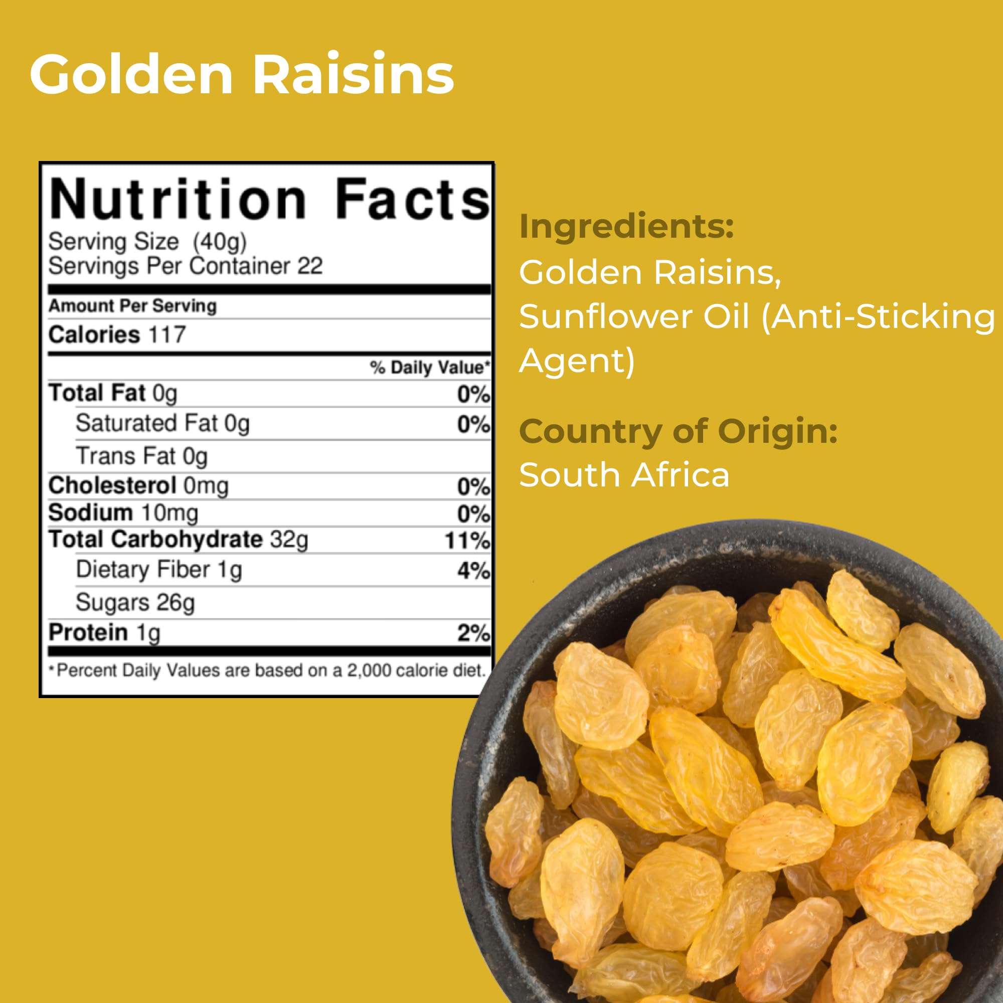 Amrita Golden Raisins 2 lb - No Added Sugar, Naturally Sweet, Gluten Free Dried Sultanas (Kishmish) | Resealable Bag for Freshness | Vegan & Healthy Snack - Perfect for Baking, Trail Mix, Yogurt Topping & Kids Lunch Boxes