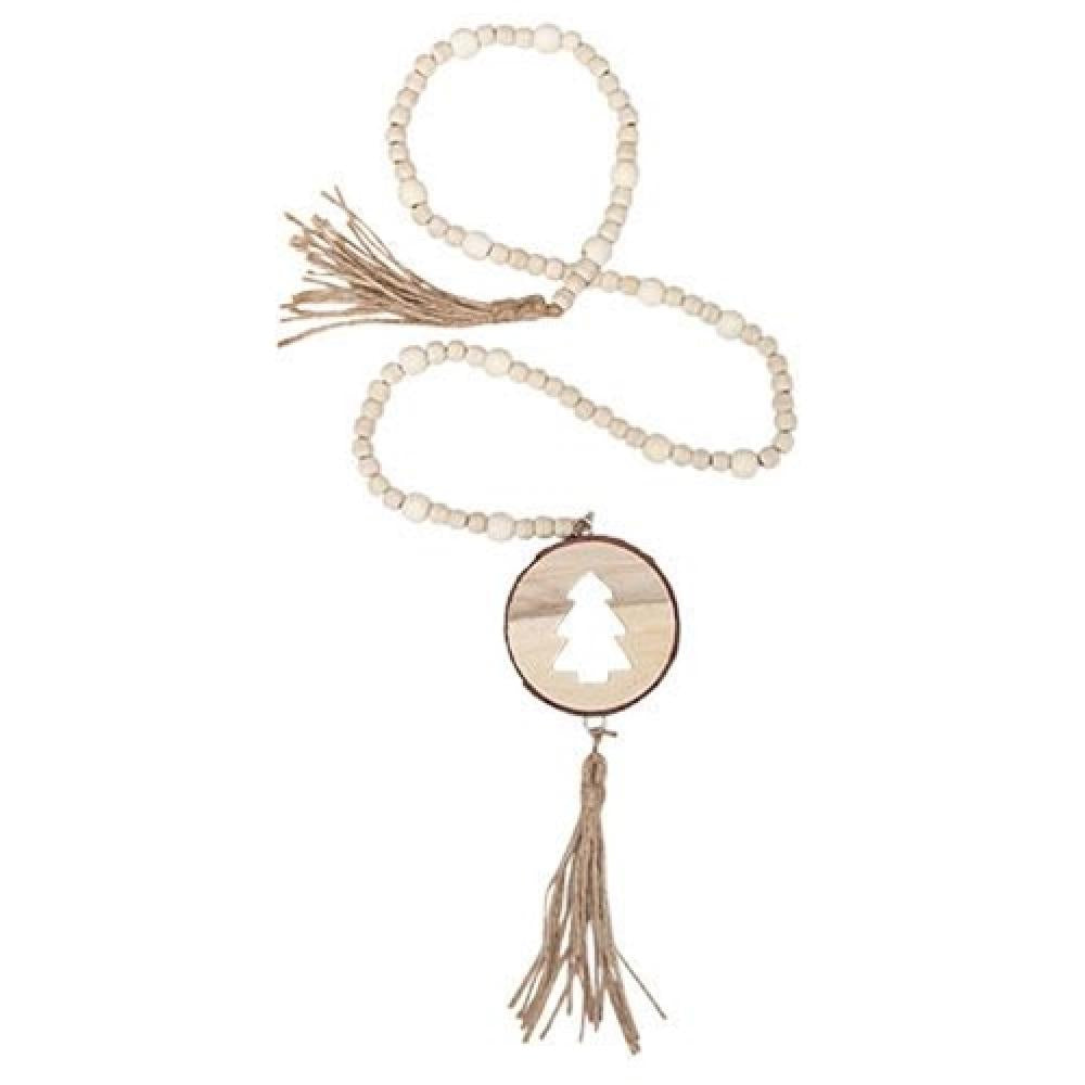 Natural Wood Bead Tree Tag Garland - Rustic Christmas Ornament for Holiday Decor, DIY Crafts, and Farmhouse Style Home Decoration - Perfect for Christmas Trees, Gift Wrapping, and Party Decorations
