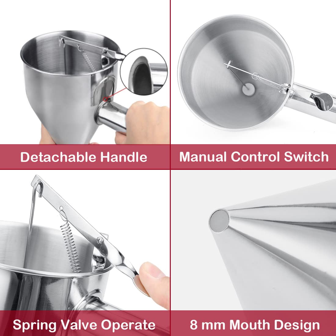 KAYCROWN 1200ml Stainless Steel Pancake Batter Dispenser with Stand & Basting Brush - Perfect for Cupcakes, Waffles, Takoyaki, Crepes, and Baking - Ideal for Breakfast, Desserts, and Party Food Preparation