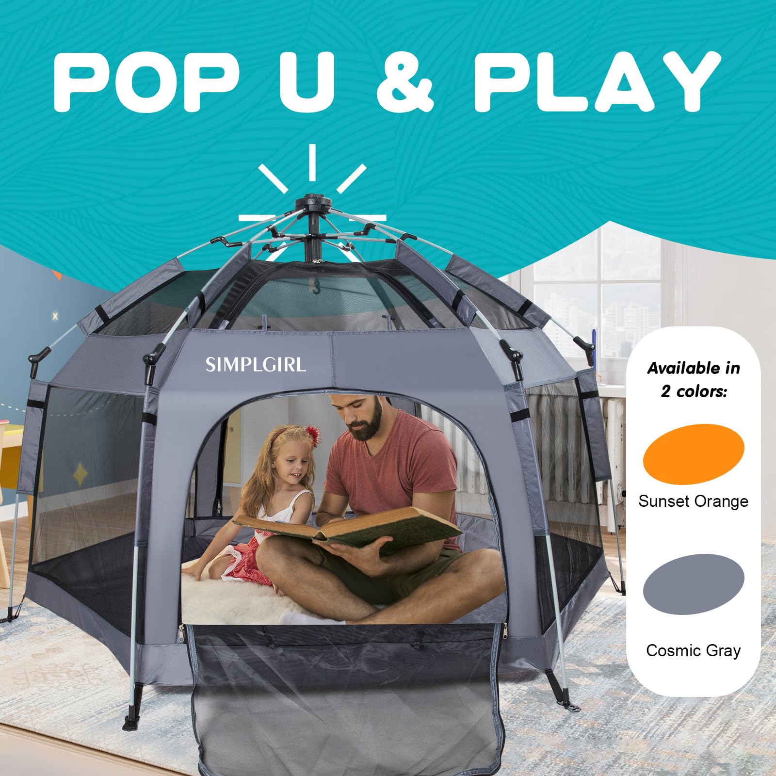 **Premium Indoor & Outdoor Baby Playpen - Portable Lightweight Pop-Up Play Yard with Canopy & Travel Bag - Safe Play Space for Toddlers - Ideal for Home, Travel, Beach & Park (Grey)**