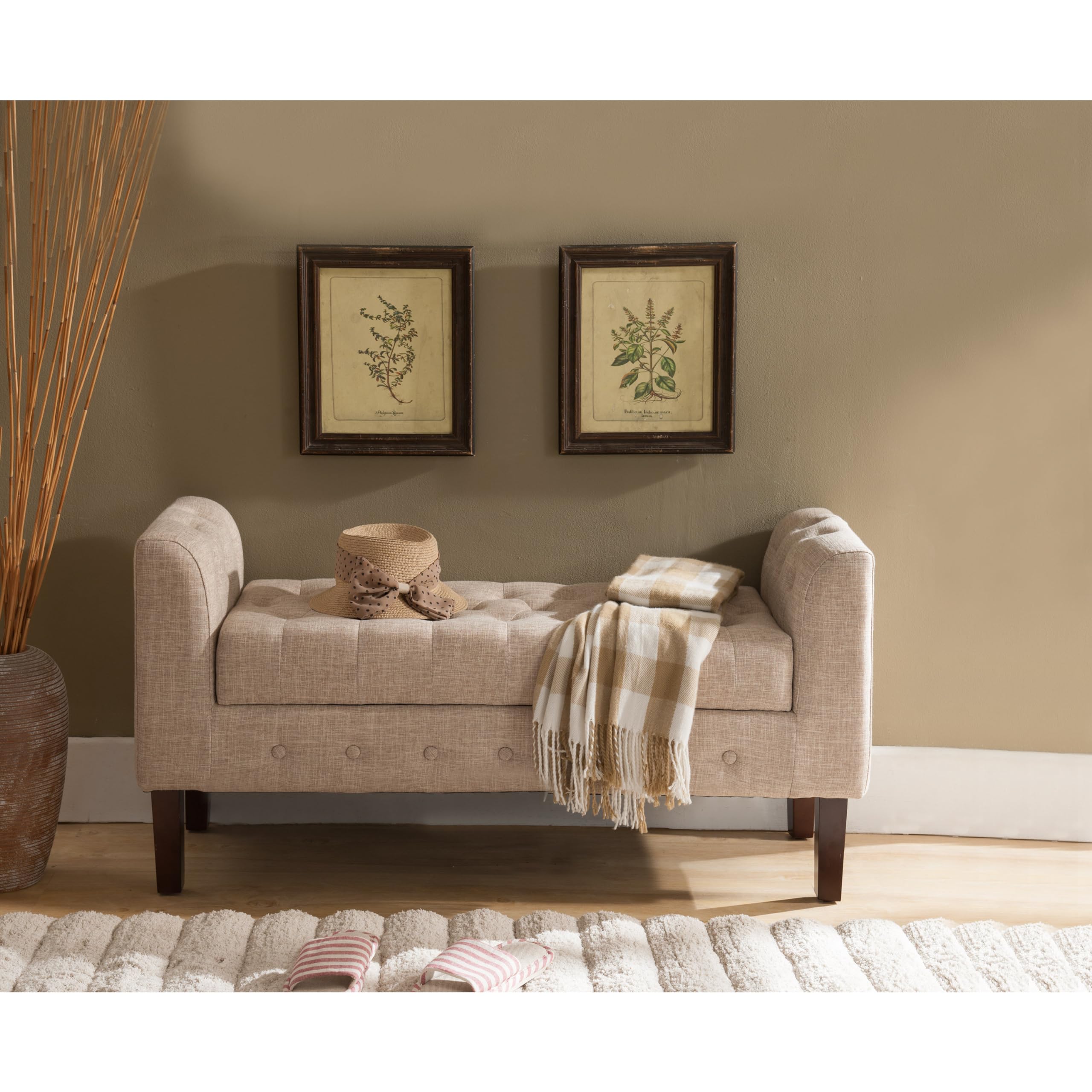 K&B Furniture Ottoman SB-0729 Microfiber Storage Bench - Light Brown/Dark Brown | Foldable Footrest with Hidden Storage | Perfect for Living Room, Bedroom & Entryway Organization