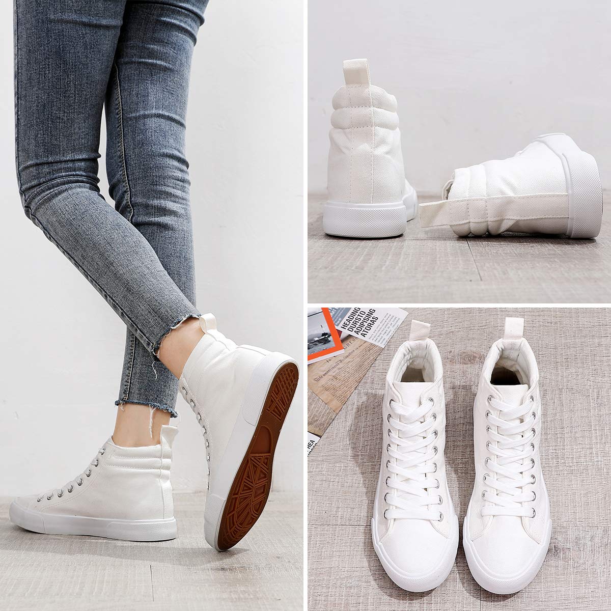 Yageyan Women's High Top Canvas Sneakers - Fashion Classic Comfortable Walking Shoes in White & Black | Casual Wear, Street Style, Everyday Comfort