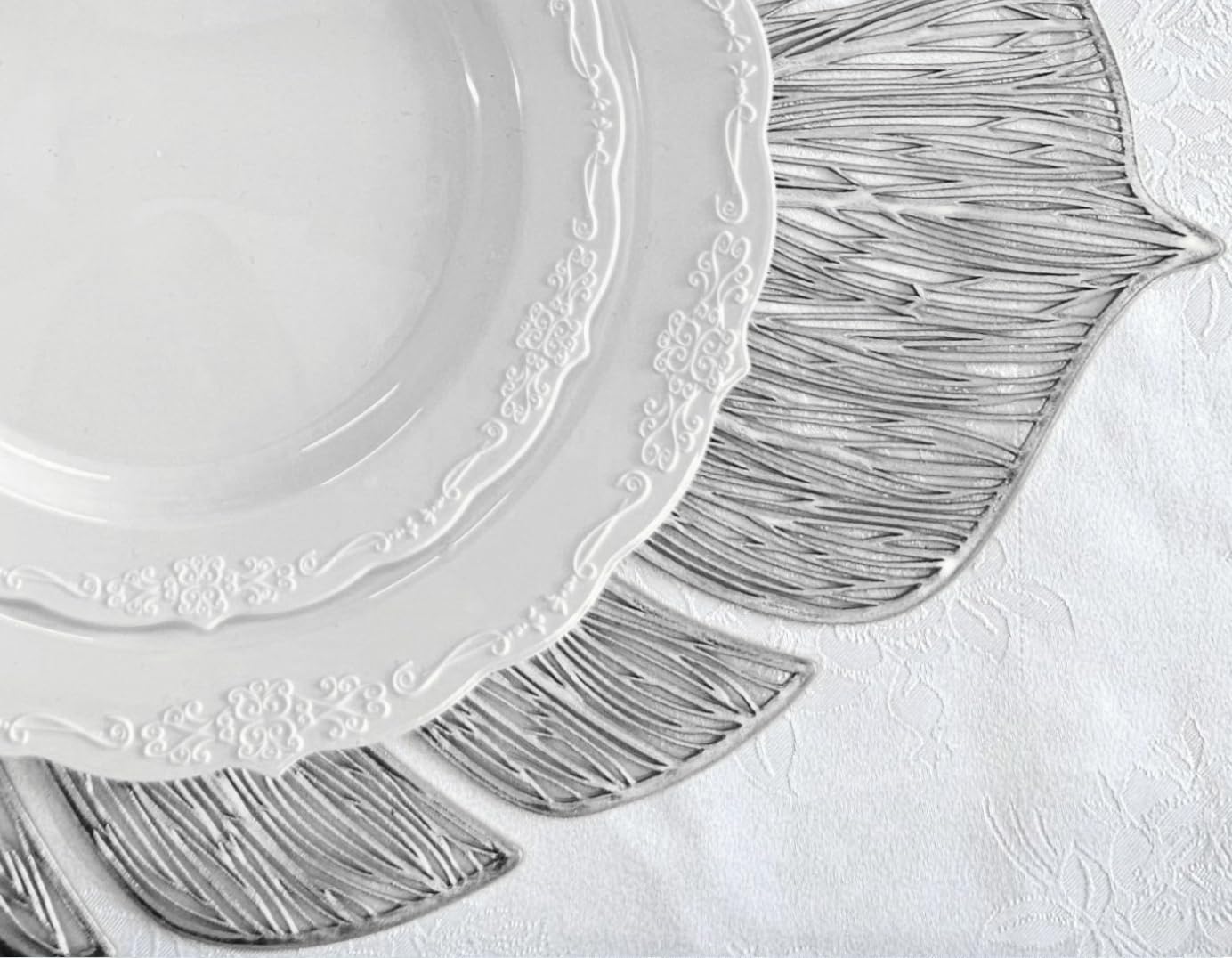 120-Piece Pressed Vinyl Metallic Placemats Set - Elegant Wedding & Event Table Decor in Garden Silver - Perfect for Dinner Parties, Bridal Showers & Holiday Gatherings
