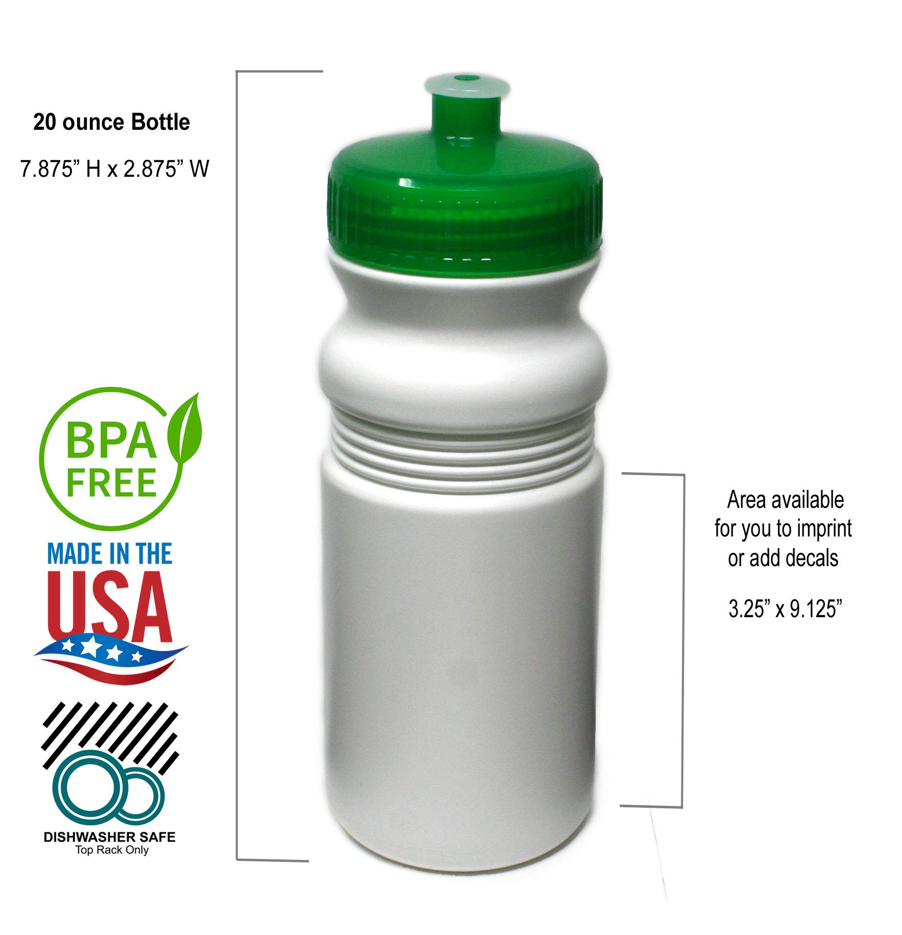 Rolling Sands 20oz BPA-Free Sports Water Bottles 100 Pack - Made in USA, Dishwasher Safe | Perfect for Gyms, Schools, Offices & Team Events
