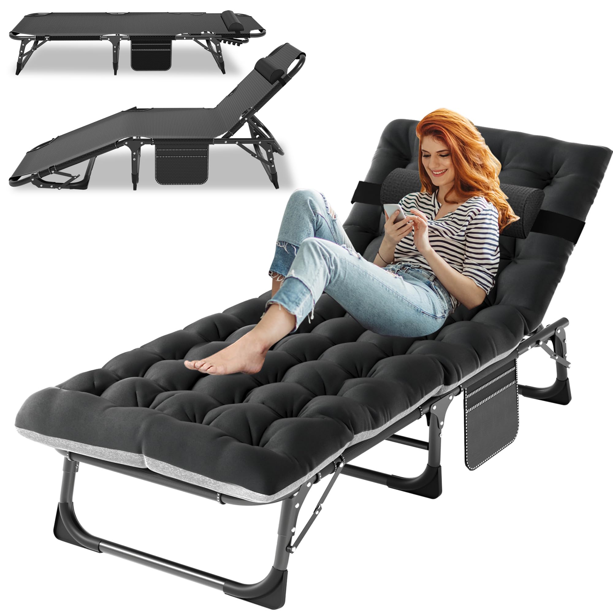 ABORON Heavy Duty Folding Camping Cot for Adults - 3-in-1 Adjustable Guest Bed with 1200D Double-Layer & Mattress - Portable with Carrying Bag - Perfect for Home, Office, Camping, Travel & Emergency Use