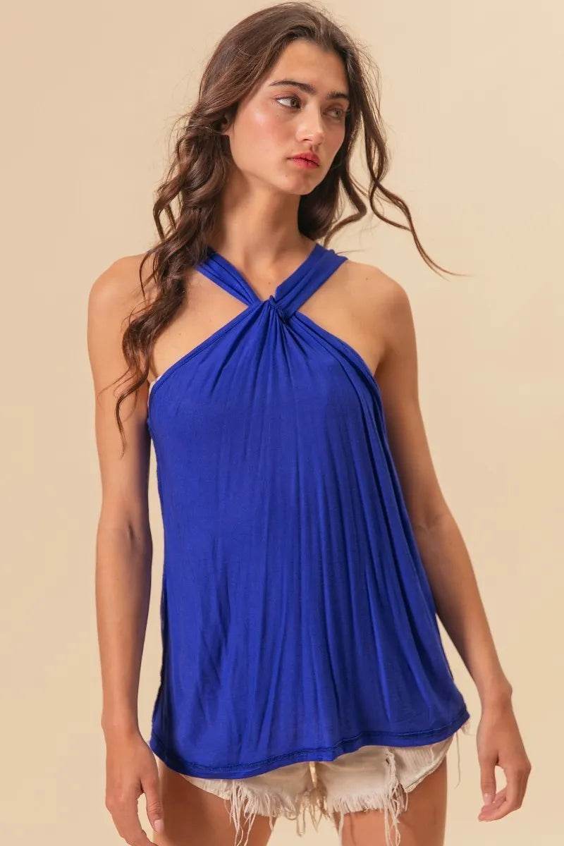 BiBi Rayon Span Jersey Knit Halter Neck Tank Top for Women - Soft Stretchy Summer Casual Tops - Perfect for Beach, Vacation and Everyday Wear