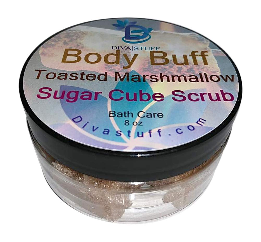 Diva Stuff Sugar Cube Body Buff Scrub - Exfoliating & Hydrating Toasted Marshmallow Scrub for Soft Skin | 8 oz Made in USA | Perfect for Spa Day & Dry Skin Care Routine