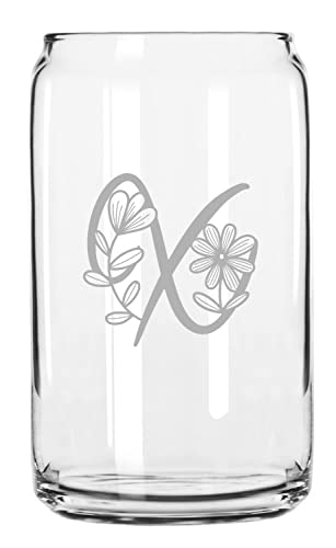 X Daisy Monogram Etched 16oz Glass - Perfect for Beer & Gifts