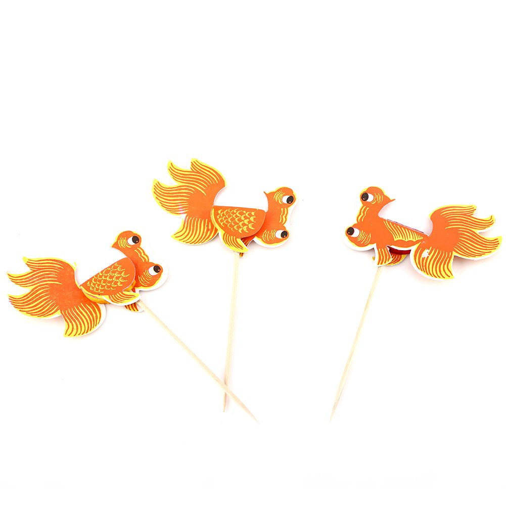 50 Pack Goldfish Cocktail Sticks - Elegant Peacock Umbrella Picks for Beverage, Fruit Cake, Party Decorations - Perfect for Cocktail Parties, Dessert Garnish & Wedding Receptions