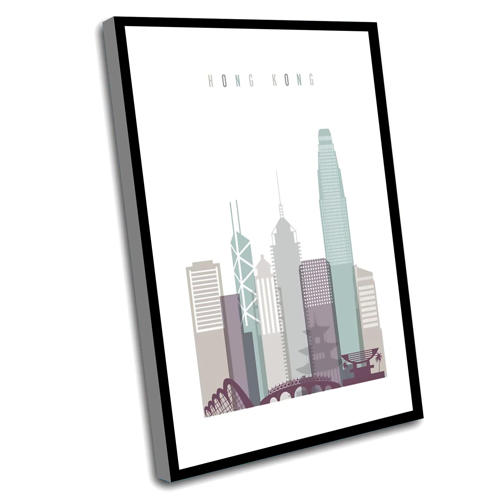 Abstract Wall Decor - Hong Kong Skyline Art Print, 12x16 Inch Framed Poster for Bedroom & Office Decor | Travel-Themed Cityscape Gift for Home & Workspace