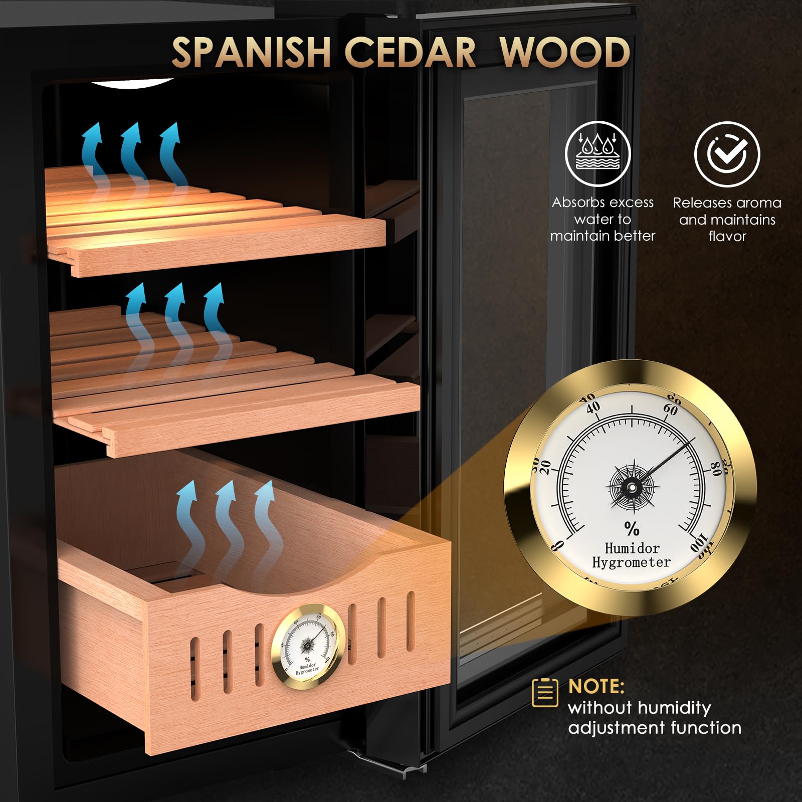 Premium Electric Storage Cabinet with Spanish Cedar Drawers & Trays - Digital LED Display - 200-Capacity - Perfect for Men's Gifts & Cigar Storage - Ideal for Home, Office & Luxury Collections