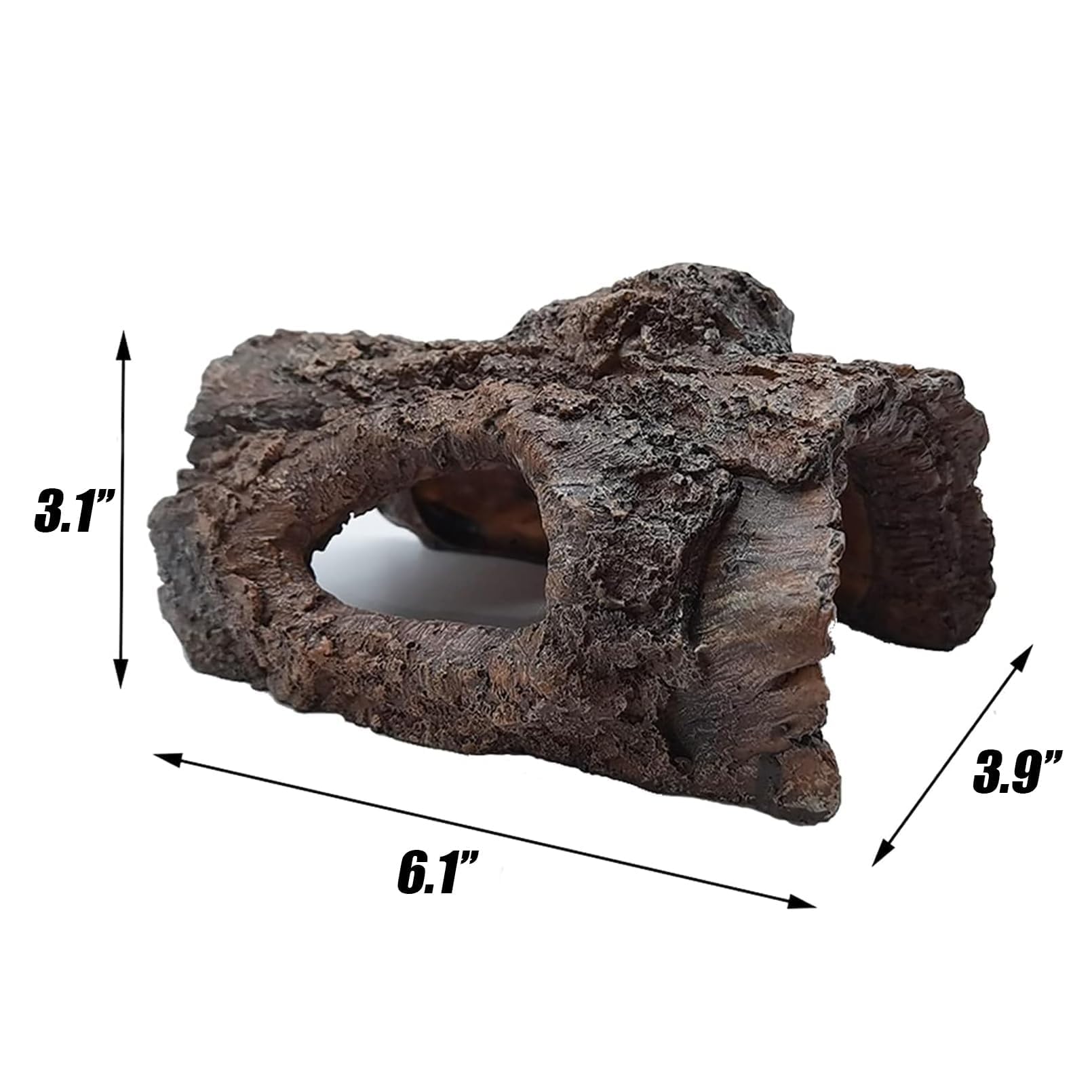 Resin Aquarium Cave Decor - Hollow Tree Trunk Hideout for Fish & Turtles - 6.1x3.9x3.1IN - Perfect for Betta & Shrimp Tanks