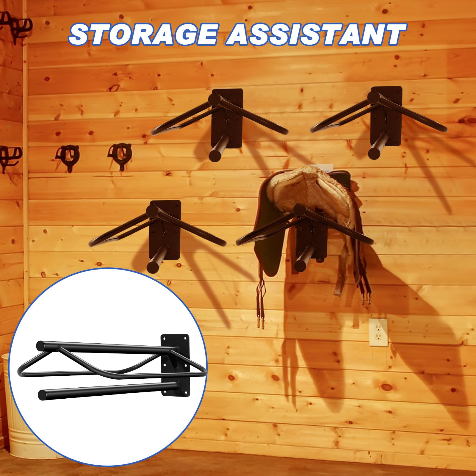 Paterr 4-Piece Wall Mounted Saddle Rack Stand with Pad Bar - Heavy Duty Black Horse Tack Storage for English & Western Saddles, Blankets, and Stall Accessories - Perfect for Barns, Stables, and Equestrian Centers