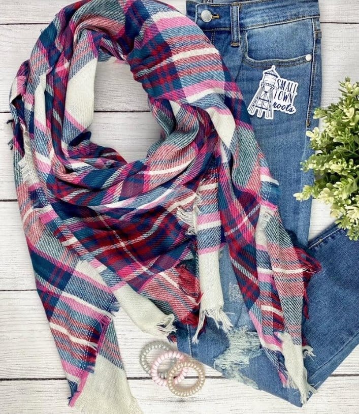 Berry Mix Blanket Scarf - Soft Warm Plaid Wrap Shawl for Women, Winter Fashion Accessory, Perfect for Outdoor Activities, Travel & Office Wear