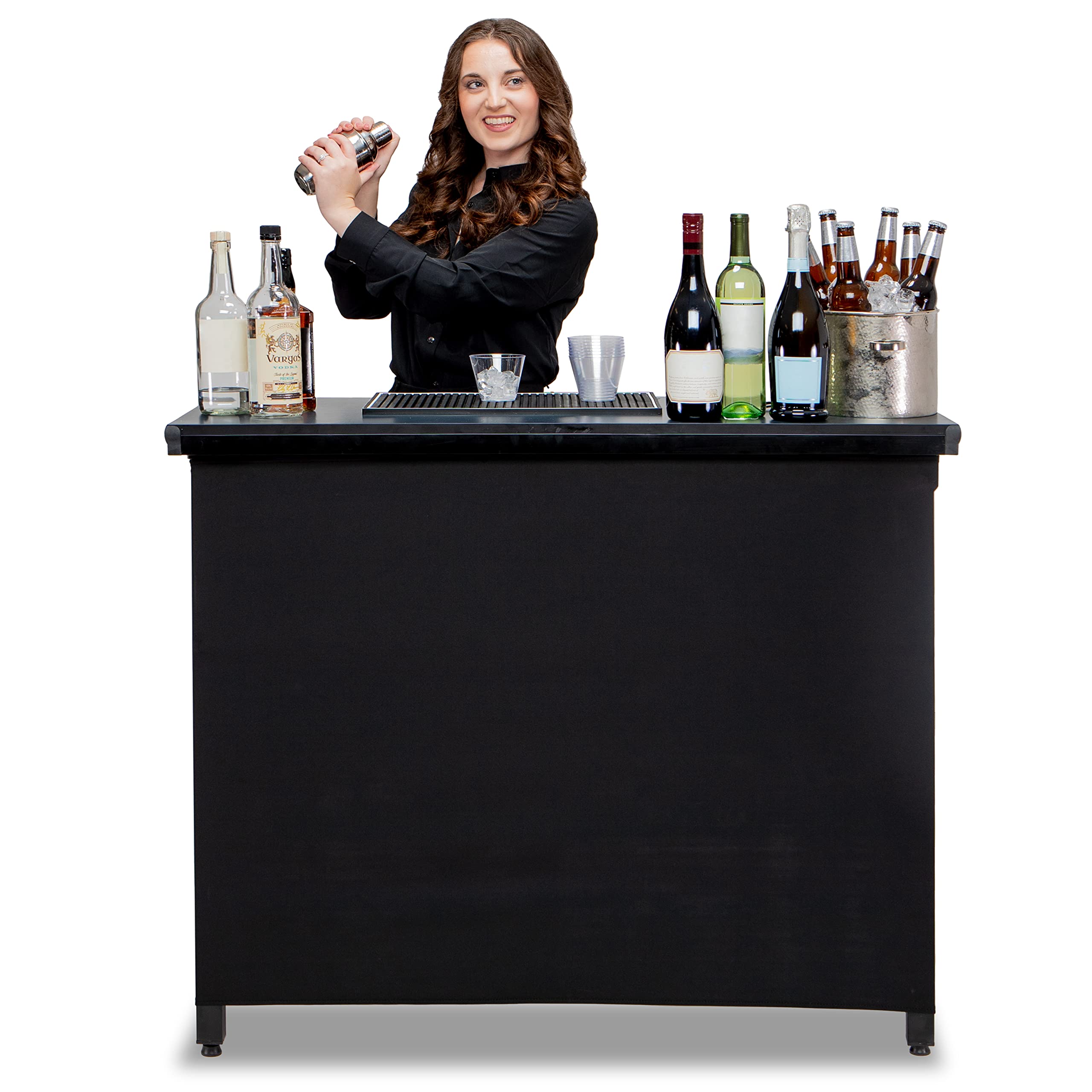 GoBar PRO Commercial Grade Portable Bar Table - Mobile Bartending Station for Weddings, Parties & Events - Includes Black Skirt & Carry Case - Standard or LED Light Options (45